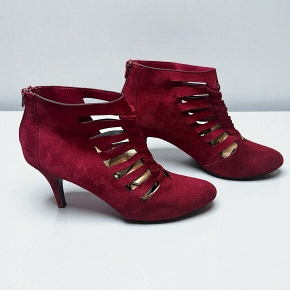 Impo Shoes - Impo Sasha Cage Faux Suede Burgundy Heels Cutout Stiletto Heel Size 10
